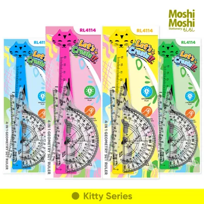 4 in 1 Geometry Ruler Set Fancy Animal Color Penggaris Karakter Binatang Warna 15cm Segitiga Busur