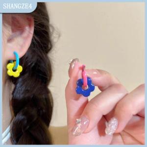 【SHANGZE4】 Dopamine đầy màu sắc bất đối xứng hoa thả Bông tai cho phụ nữ cô gái hoilday đồ trang sức dễ thương Quà Tặng