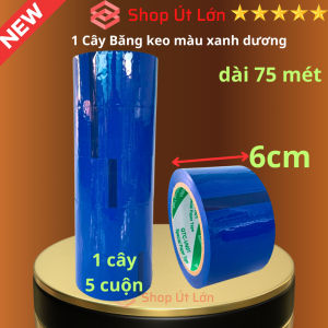 Băng keo màu xanh dương OPP rộng 6cm dài 75 mét lõi giấy 3mm 1 cây 5 cuộn giá tại xưởng