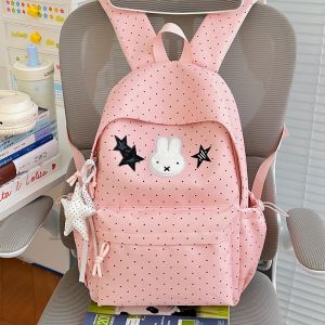 AE New Japanese and Korean style polka dot rabbit school backpack for girls junior high school students school bag womens casual backpack for outings
