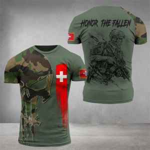 [Local Stock] HBESTY  Switzerland Forest Camouflage T Shirt Men Clothing Tops 3D Swiss National Emblem Printed T-shirt Soldier Camo Short Sleeve Tees