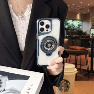 Retro Metalic Armor Holder Stand Phone Case for Iphone 11 12 13 14 15 Pro Max Rotating Gyroscopic Bracket Magnetic Plating Transparent Shockproof Cover