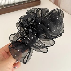 Jepit Rambut Salon SUPER JUMBO 13cm Pita Elegant Rhinestone Chiffon Big Bow Hair Claw HCBR008