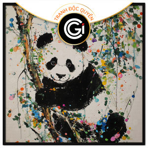 Tranh gấu trúc cute. Tranh treo tường dán tường sơn dầu canvas trang trí. CGI-2005