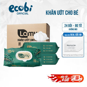 Thùng 24 gói khăn ướt Lamy 80 tờ không cồn không parabens cao cấp dành cho em bé