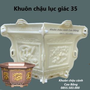 Khuôn đúc chậu lục giác 35 Cúc Tùng Đào và Phúc Lộc Thọ (khuôn chậu ABS có long trong)
