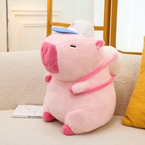 Gấu Bông Capybara Hồng Đeo Balo Bóng Chày Cute Size 20cm - 80cm cute Gấu Bông Chuột Lang Lông Mịn