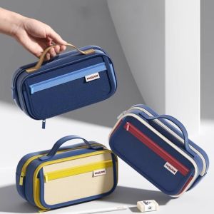 TSEVD Canvas Storage Pencil Bag with Handle Organizer 9-layer Pencil Case Cute Large Capacity Cartoon Pencil Cases Student Learning