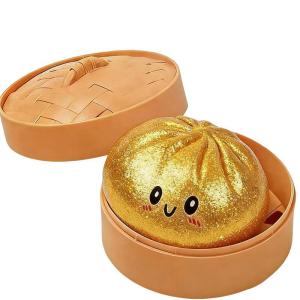 KEBETEME 1/4PCS 2026 New Glitter Dumpling Squishy Stress Relief Toys Simulation Dumpling Squeezable Toy With Steamer Slow Resilience Fidget Squishy Toy