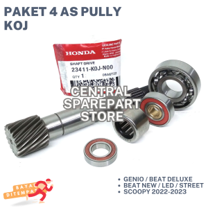 (HEMAT) 4 JENIS PAKET AS PULLY CVT GENIO KOJ + BEARING CVT KUNINGAN + BEARING PULLY BELAKANG + BEARING LAHAR 6204 / BEAT DELUXE / NEW / LED / STREET / SCOOPY 2022-2023 / SHAFT DRIVE / BANTALAN BOLA BELAKANG / BERING PULLI / AS PULI / AS PULLEY / 1 SET BEA