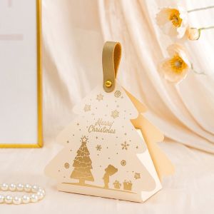 NALANILI 5pcs Hình tam giác Hộp quà kẹo Tay cầm xách Giấy bìa cứng Hộp đựng bánh quy Cây thông Noel Hộp quà tặng tiệc Dành cho tiệc Giáng sinh