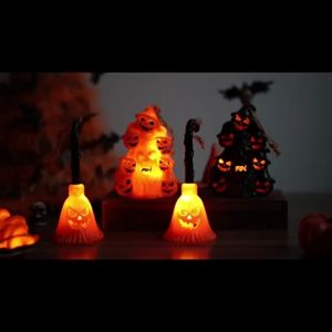 Halloween Hanging Pumpkin Broom Lamp LED Glow Candle Light Decor for Haunted House & Indoor Party