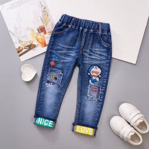 1-6ปีเด็กผู้ชายกางเกงยีนส์แฟชั่นเสื้อผ้าฤดูใบไม้ผลิการ์ตูนพิมพ์กางเกงยีนส์กางเกงขายาว