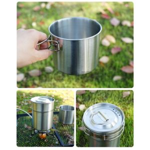 Outdoor Foldable Camping Mug 2pcs set Stainless Steel 304 Water Boiling Cup Outdoor Cooking Picnic Hiking Camping