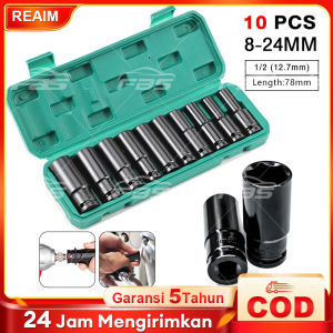 IMP.J411 Reaim Impact Socket Set 10Pcs 1/2 Inch 8-24MM Set 10 Pcs kunci pas listrik Extension Impact Socket