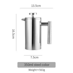 BINCOO 350ML/800ML/1000ML French Press Stainless Steel Mirror Finish Coffee/tea Maker With Filter Large Capacity Manual Cafe Maker