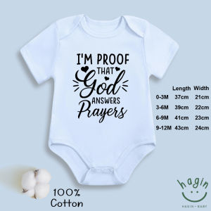 Áo liền thân cho bé sơ sinh in chữ "Tôi là bằng chứng Chúa đáp lại lời cầu nguyện" - Áo liền thân cotton cho bé trai bé gái