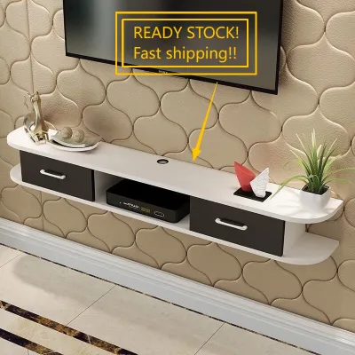 IN STOCK！TV Cabinet Wall-Mounted Solid Wood Shelf Hanging Cabinet Set Living Room Bedroom