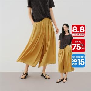Giordano Women Pleated wide leg ankle length culotte pants Free Shipping 18426606