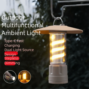 GRACE USB Rechargeable Camping Lamp Aluminum Alloy LED Flashlight Lightweight Black Portable Lantern Travel