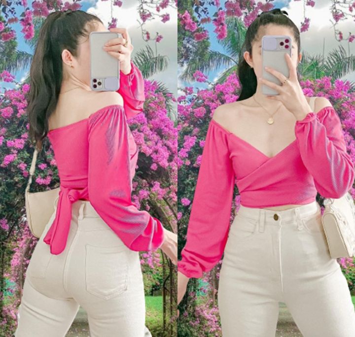 New Trendy Off Shoulder Puff Sleeves Top Trending Crop Tops OOTD Fashion Summer Outfit For Womens