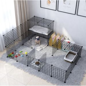 Two Color Dog Cage Stackable Pet Cat Rabbit Cage DIY Pet Metal Wire Kennel Extendable Pet Fence