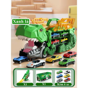 Đồ Chơi Xe Đua Cầu Trượt Cao Cấp Xe Khủng Long Nuốt Ô Tô gồm 6 Xe Kim Loại Cho Bé từ 3+