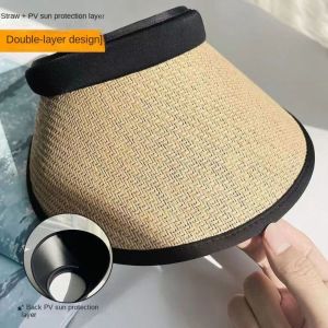 GTRBFDS Sun Protection Straw Hat Large Eaves UV Protection Ponytail Hat Trendy Visors Beach Hat