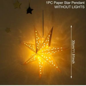 xpkQ New Year Decor Hollow Out Star Hanging Pendants Paper Eid Mubarak Star Lampshade Christmas Light Cover Garden Z1H5K