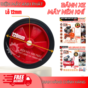 Tên sản phẩm Bánh Xe Máy Nén Khí kèm Ốc Bulong Ti 12mm Bánh Xe 120Mm Nhựa Cứng Máy Bơm Hơi Có Dầu Không Dầu