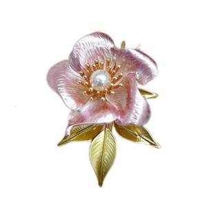 Elegant Camellias Breastpin with Faux Pearls Wedding Brooch Pin Fashion Accessories Party Dress Accessory