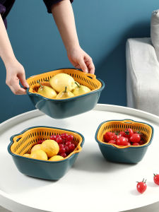 CNMF PP 3-Piece Set Stackable Double-Layer Drain Basket Kitchen Utensils