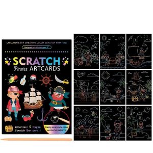 JPTD With Pen Learning Toy For Kids Christmas Toys Magic Scratch Cards Stickers Scratch Stick Art Child Painting Magic Doodle Board Scratching Card Paper Scratch Art Painting Paper Card Kit Dinosaur Drawing Board Art Painting Paper
