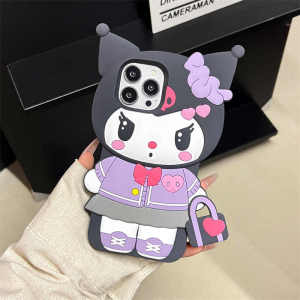 💯【เคสโทรศัพท์】 + Gratis Ongkir💯ซิลิโคนลายการ์ตูนสามมิติ Kuromi เคสนิ่มสำหรับ iPhone 12 13 14 15 16 Pro Max 16 Plus 11เคสกันกระแทกด้านหลังโทรศัพท์