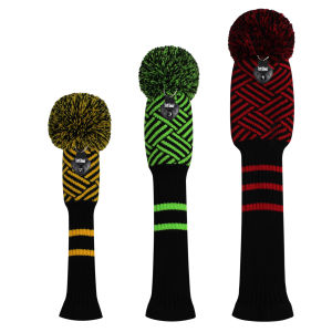 Scott Edward Knitted Golf Head Covers 5pcs Handmade Fit Well for Driver and Fairway Woods with Long Neck Pom Pom Golf Club Headcovers Set
