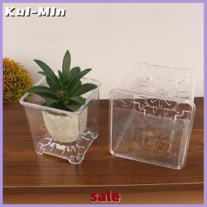Kui-Min Square Transparent Acrylic Flower Pots Breathable Bonsai Plant Pot Desktop Decoration For Garden Yard Living Room Balcony