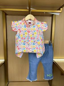X BABY Setelan Anak Perempua Lengan Pendek Set Anak Cewek Katun Bunga Kasual Style Usia 1-4 Tahun