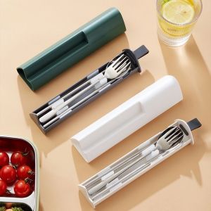 3 PCS Set Spoon and Fork with Case Stainless Steel Cutlery Set Portable Tableware 3 in1 Set with Box