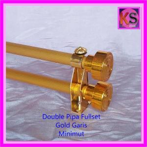 Double Pipa FullSet Batang  Ulir dan Garis Minimut Besi Tiang Gorden Tirai Pintu Jendela
