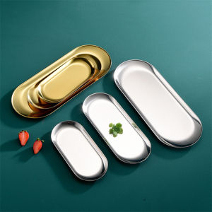 【Elegant Residence】Stainless Steel Oval Storage Tray Dinner Plates Nordic Style Gold Silver Dessert Dining Plate Household Western Steak Dinnerware