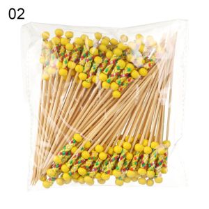 GUNG 100Pcs Wedding Party Supply Salad Sandwich Toothpicks Toothpick Skewer Cupcake Fruit Fork Fruit Sticks Food Fruit tail Decor Bamboo Picks Handmade Toothpicks