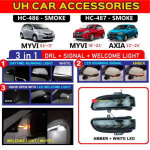 Perodua Myvi Axia Dragon Scale Side Mirror Smoke Led With Signal Running Indicator DRL Signal Welcome light