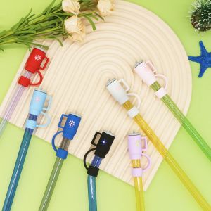 MNTT 2pcs Cup-shaped Stanley Cup Straw Topper Silicone Multi-color Stanley Straw Cover Reusable Dust-proof Stanley Cup