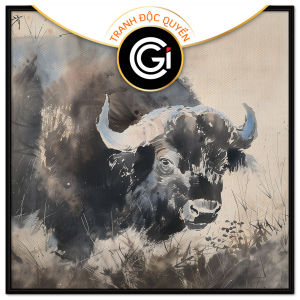 Tranh con trâu thủy mặc tranh treo tường dán tường trang trí hiện đại treo phòng khách nội thất. CGI-636