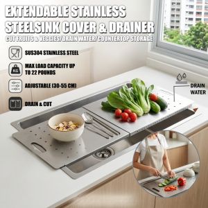 Stainless Steel Over Sink Cutting Board RV Sink Cover for Counter Space Expandable Dish Drain Board