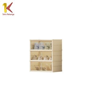Satu Keluarga Kotak Sepatu Susun Lipat Transparan C1080 Anti Debu Rak Serbaguna / Lemari Sepatu 6