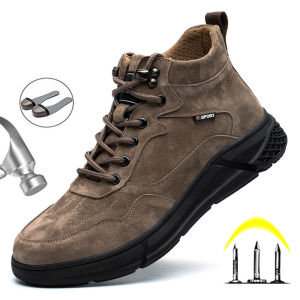 Men Safety Shoes Steel Toe Puncture-Proof Work Safety Boots Plush Warm Winter Shoes Mens Boots Indestructible Safety Work Shoes