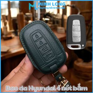 Bao Da Chìa Khoá Ép Form HUY-F4 Hyundai Avante Santafe Verna Santafe Tucson Valuter Sonata Elantra Smartkey 4 Nút Bấm Handmade