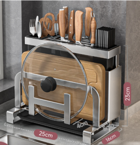 Kệ Đựng Dao Thớt Đũa Muỗng Nhà Bếp Để Bàn H-Kochen Shelf Thép không gỉ SUS304 Hàng Cao cấp (Tặng 4 móc nhỏ) 🔰Phụ Kiện Thuận Lợi🔰