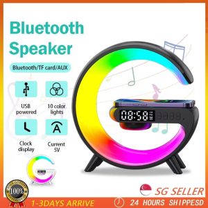 【✅SG Seller✅】RICHMENT Portable Bluetooth Rechargeable Speaker Mini Wireless Speaker Charger Atmosphere Light with Wireless Charging Function Table Lamp Bedside Lamp with Alarm Clock Bluetooth sound machine and Digital clock as Gifts(with FREE SHIPPING)